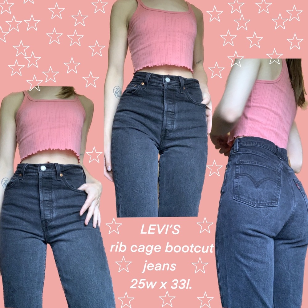Levi’s rib cage high waisted bootcut jeans in black lake, size 25w 33l